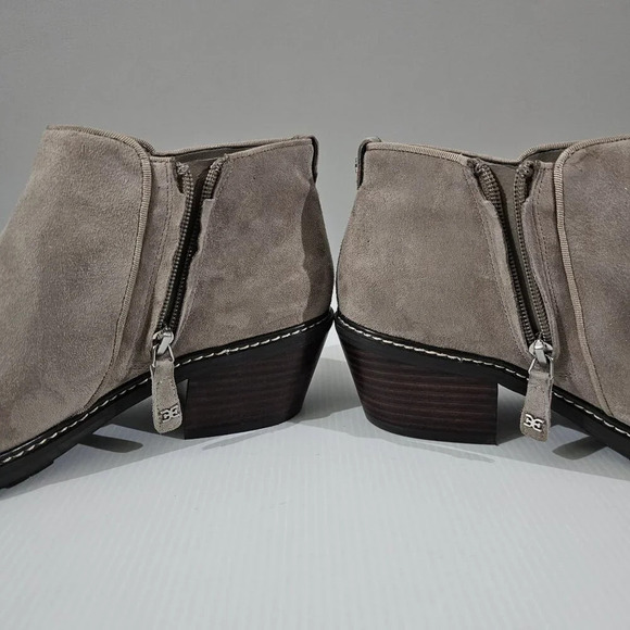 NEW Sam Edelman Pryce Ankle Bootie Women 9.5 Taupe Suede Waterproof Western Fall - Picture 4 of 12